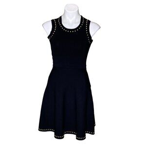 Parker Brenda Black Studded Fit & Flare Dress, Knit Sleeveless Women's Size M